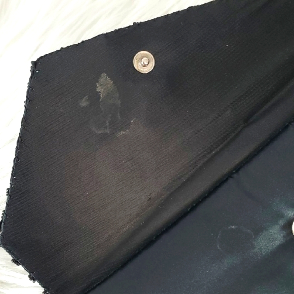 Vintage Full Sequin Beaded Black Flapper Style Clutch Wallet Gothic Hong Kong - Picture 6 of 14